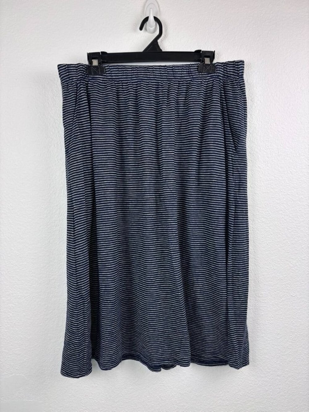 Eileen Fisher women's large navy striped midi skirt hemp cotton casual knit